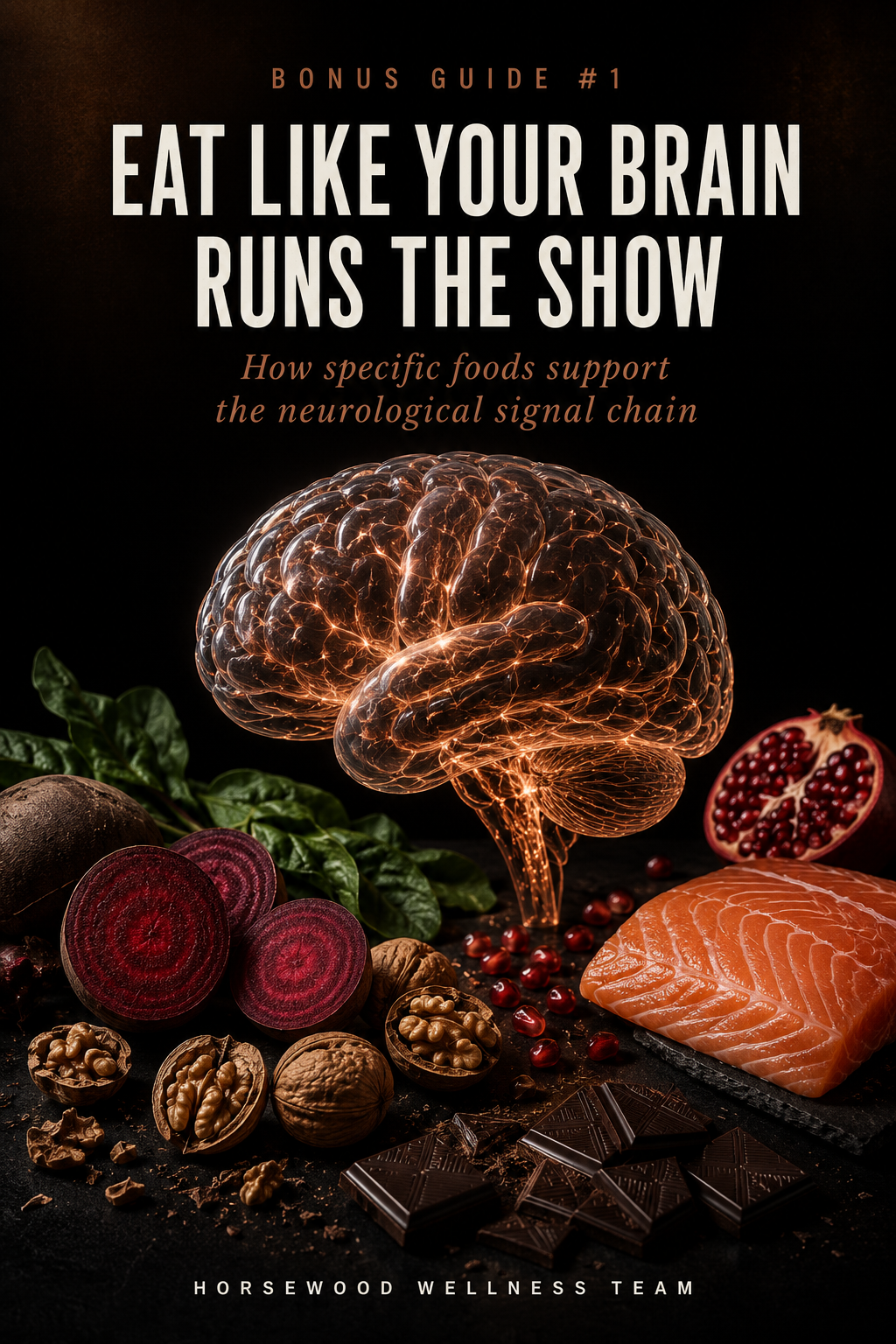 Eat Like Your Brain Runs The Show bonus ebook cover about foods that support neurological signal chain